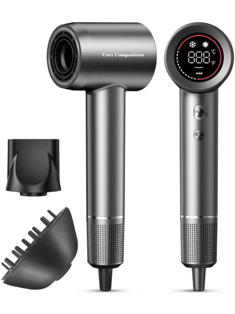 High-Speed Ionic Hair Dryer with Diffuser, Low Noise, 5 Heat & 2 Speed Settings